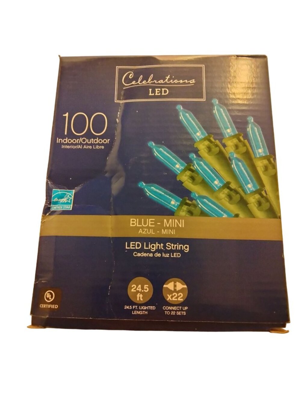 Celebrations LED String Lght Mini Blue 100ct Patio Party Indoor Outdoor  24 ft